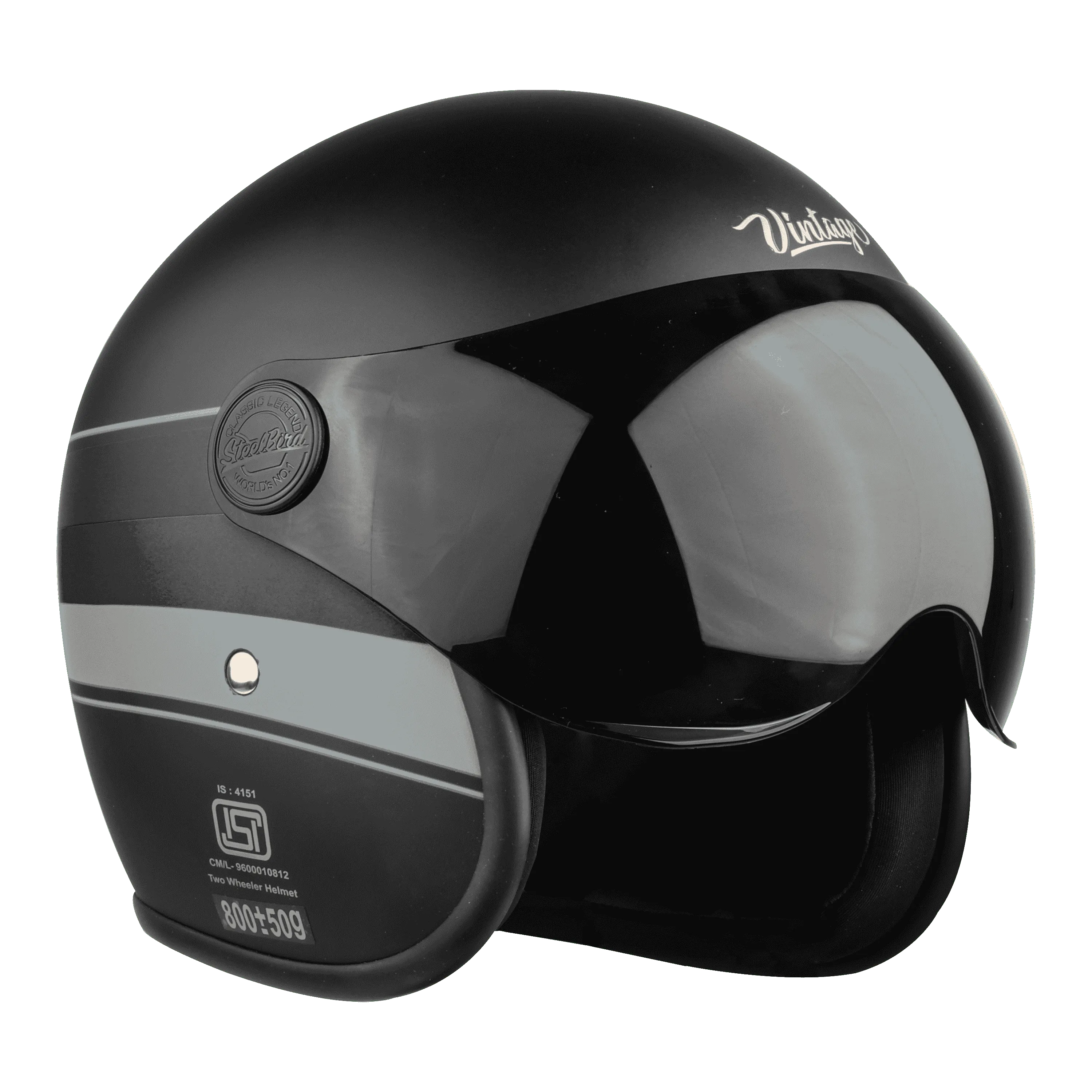 STEELBIRD Sbh 54 Vintage S1 Black Grey Half Face Helmet