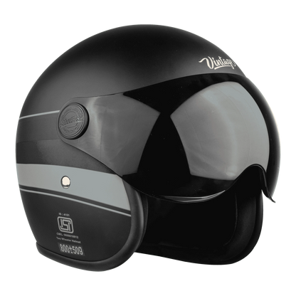 STEELBIRD Sbh 54 Vintage S1 Black Grey Half Face Helmet