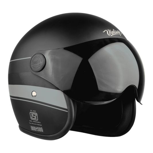 STEELBIRD Sbh 54 Vintage S1 Black Grey Half Face Helmet
