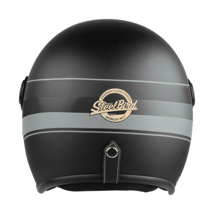 STEELBIRD Sbh 54 Vintage S1 Black Grey Half Face Helmet