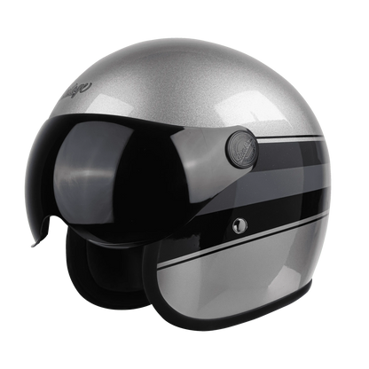 STEELBIRD Sbh 54 Vintage S1 Silver Black Half Face Helmet