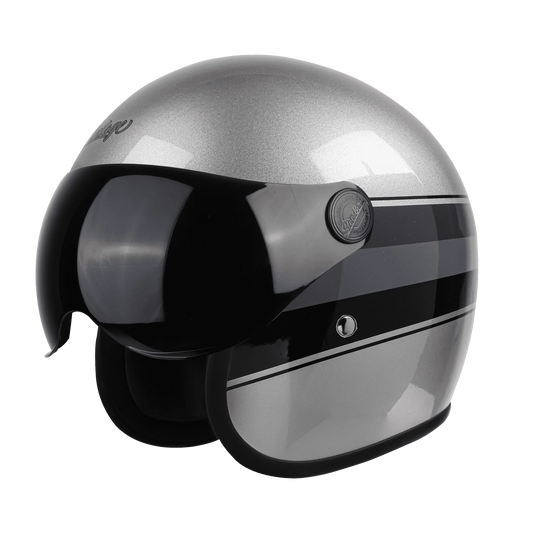 STEELBIRD Sbh 54 Vintage S1 Silver Black Half Face Helmet
