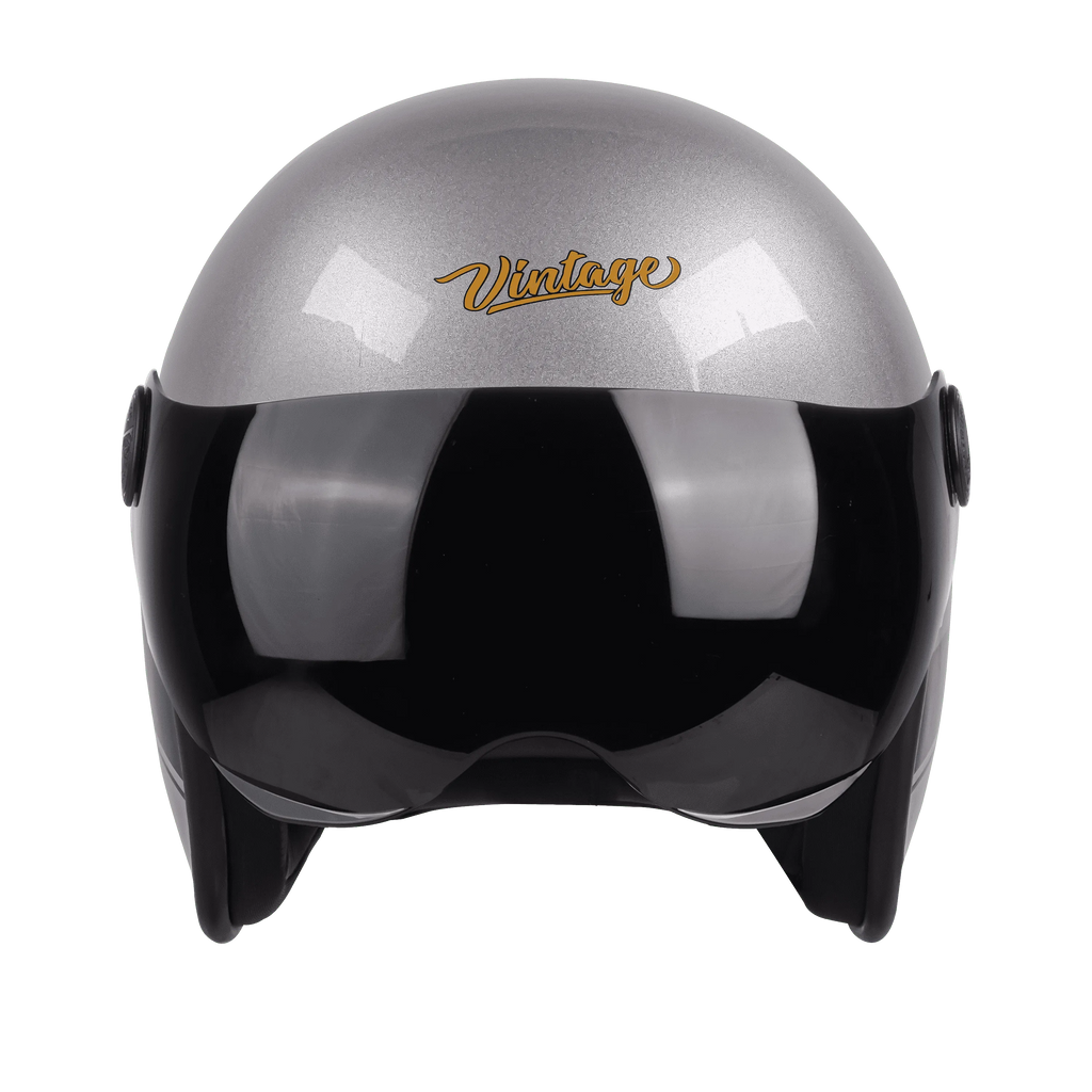 STEELBIRD Sbh 54 Vintage S1 Silver Black Half Face Helmet