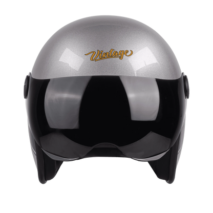 STEELBIRD Sbh 54 Vintage S1 Silver Black Half Face Helmet