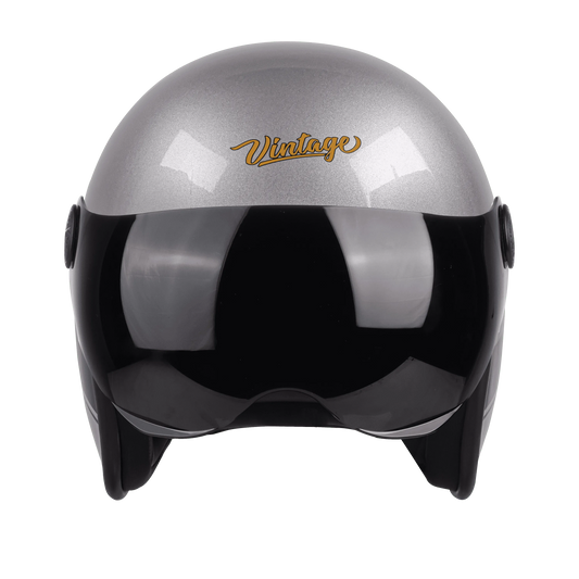 STEELBIRD Sbh 54 Vintage S1 Silver Black Half Face Helmet