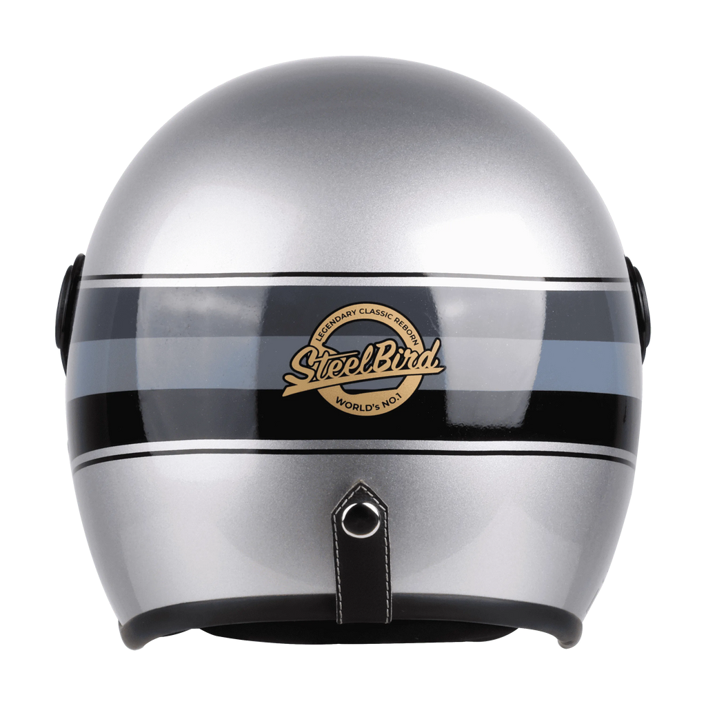 STEELBIRD Sbh 54 Vintage S1 Silver Black Half Face Helmet