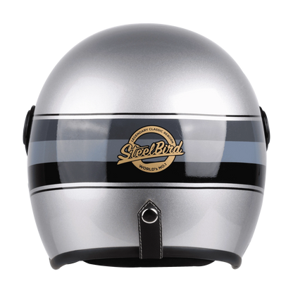 STEELBIRD Sbh 54 Vintage S1 Silver Black Half Face Helmet