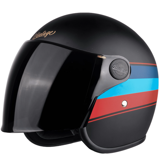 STEELBIRD Sbh 56 Vintage Black Red Half Face Helmet