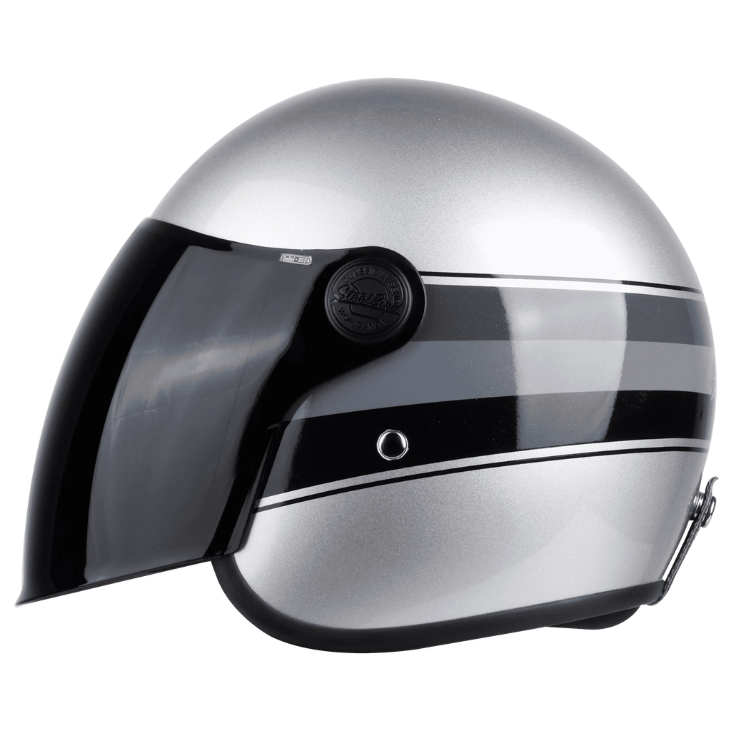 STEELBIRD Sbh 56 Vintage Silver Black Half Face Helmet