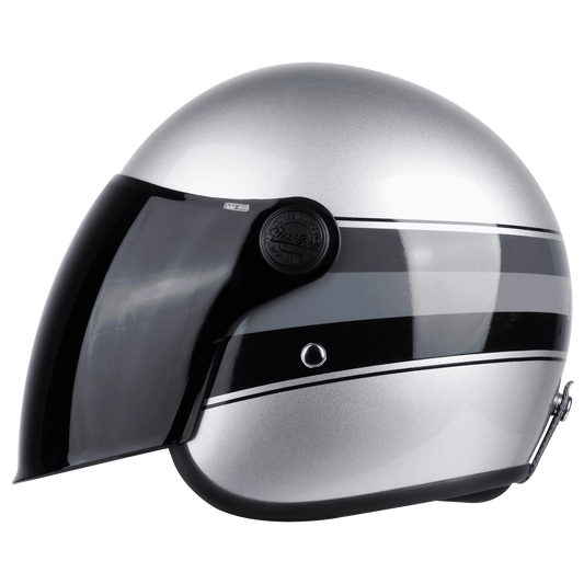 STEELBIRD Sbh 56 Vintage Silver Black Half Face Helmet
