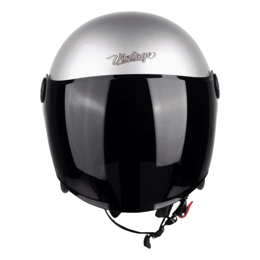 STEELBIRD Sbh 56 Vintage Silver Black Half Face Helmet