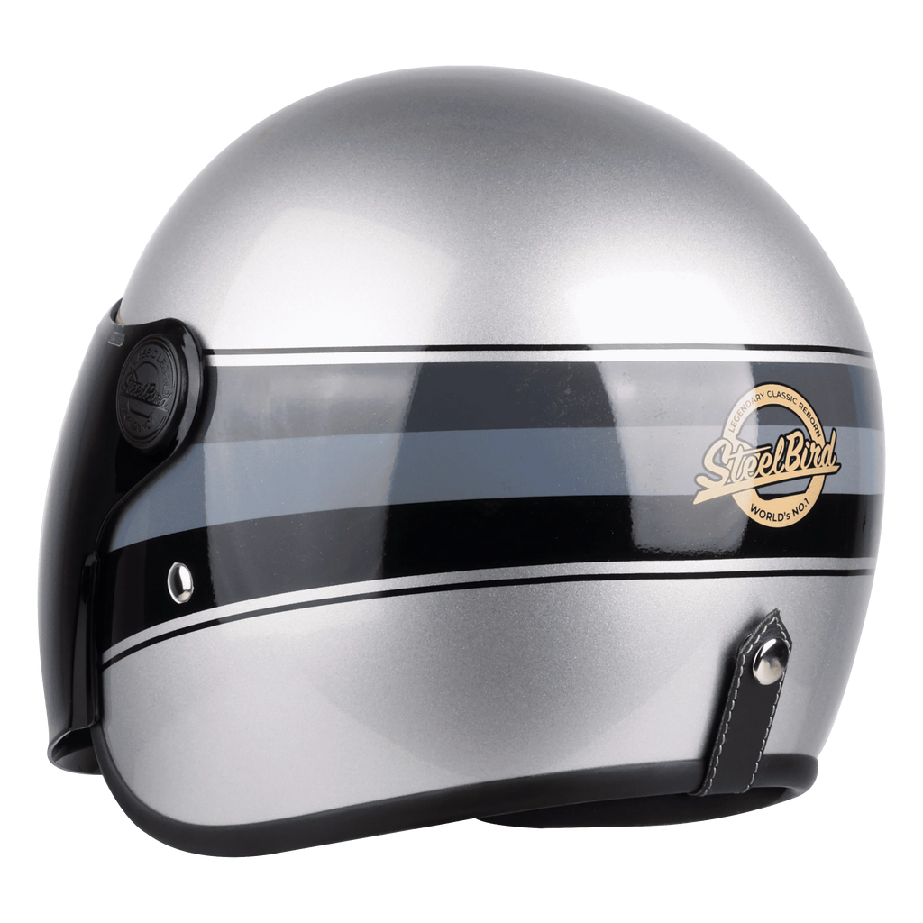 STEELBIRD Sbh 56 Vintage Silver Black Half Face Helmet