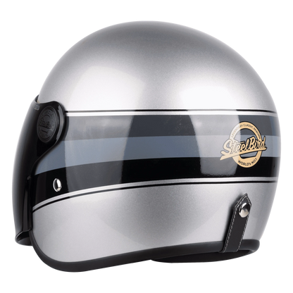 STEELBIRD Sbh 56 Vintage Silver Black Half Face Helmet