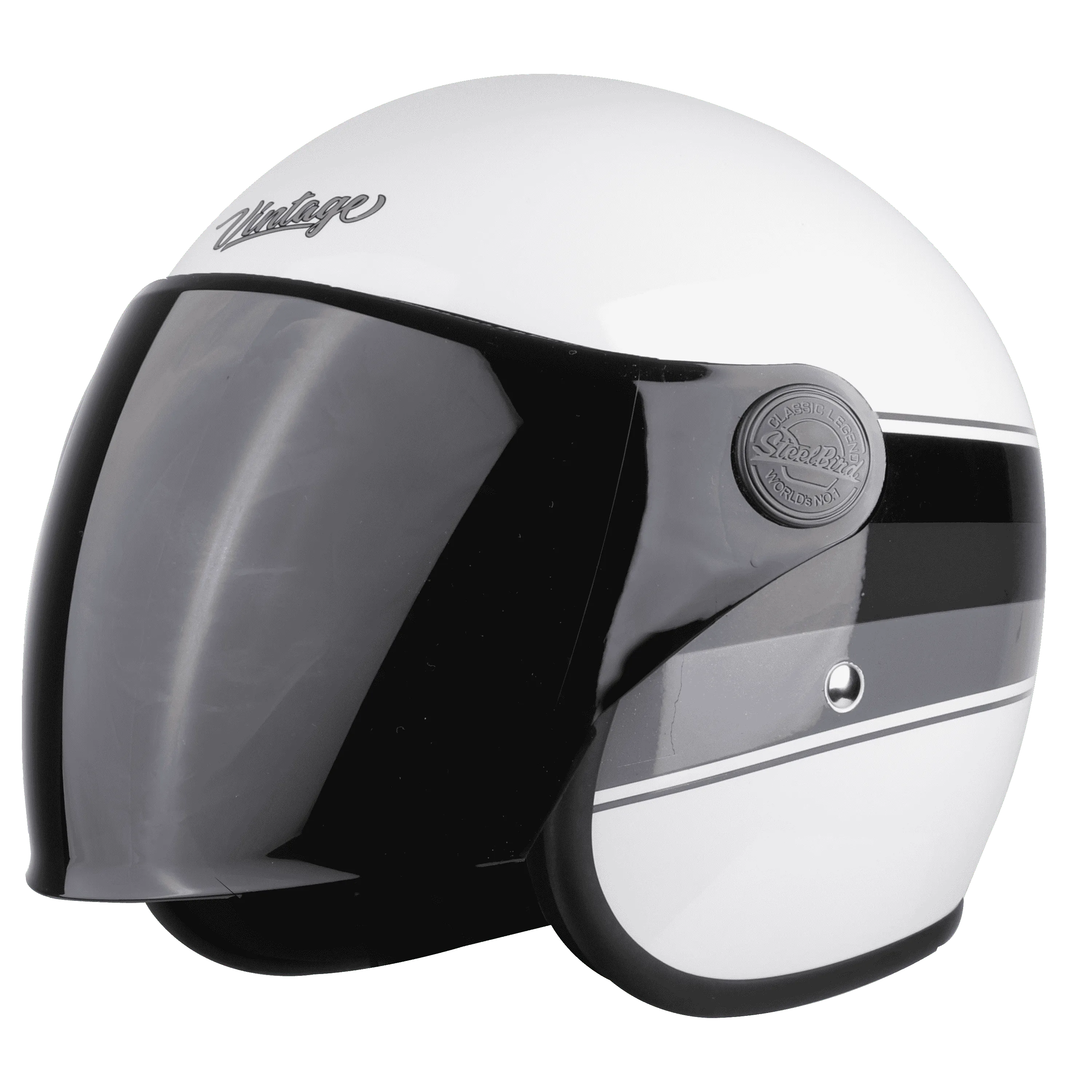 STEELBIRD Sbh 56 Vintage White Grey Half Face Helmet