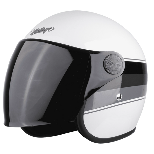 STEELBIRD Sbh 56 Vintage White Grey Half Face Helmet