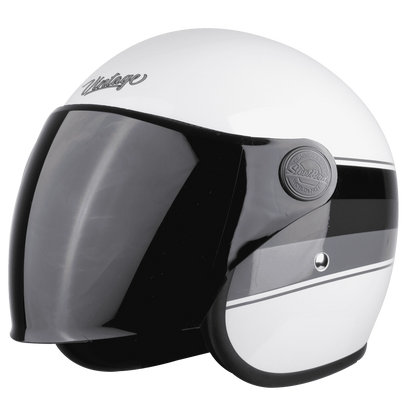 STEELBIRD Sbh 56 Vintage White Grey Half Face Helmet