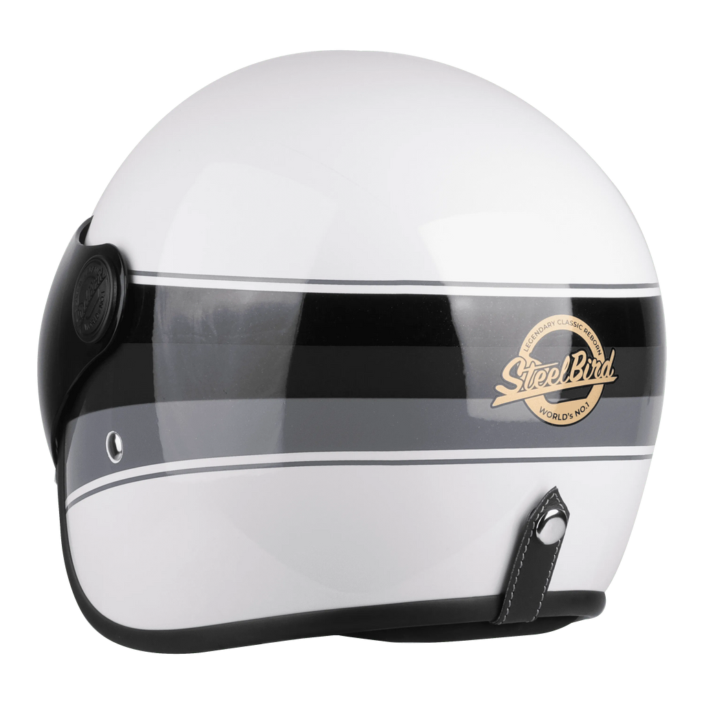 STEELBIRD Sbh 56 Vintage White Grey Half Face Helmet