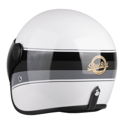 STEELBIRD Sbh 56 Vintage White Grey Half Face Helmet