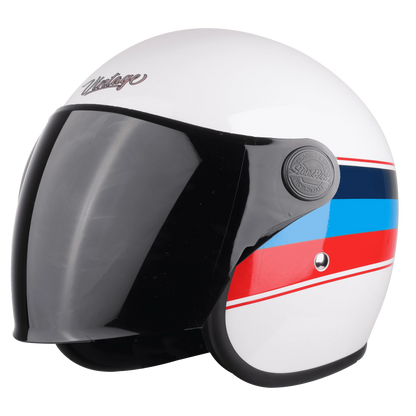 STEELBIRD Sbh 56 Vintage White Red Half Face Helmet