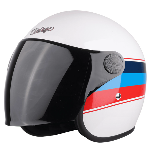 STEELBIRD Sbh 56 Vintage White Red Half Face Helmet
