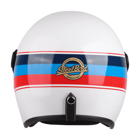 STEELBIRD Sbh 56 Vintage White Red Half Face Helmet