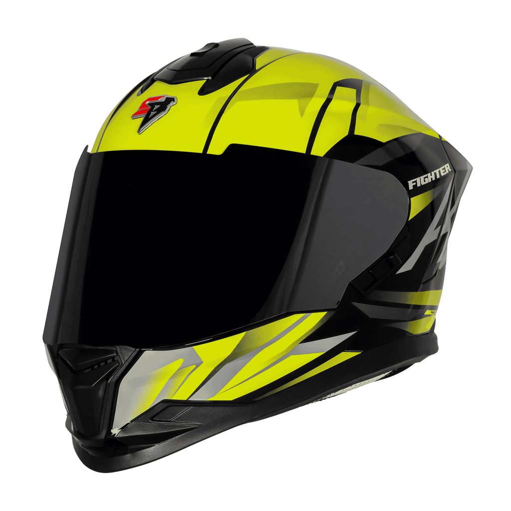 Steelbird Sbh 57 Fighter F4 Black Fluo Yellow Full Face Helmet