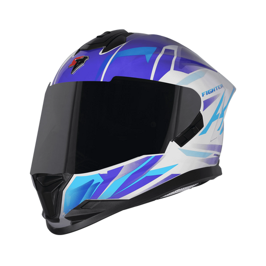 STEELBIRD Sbh 57 Fighter F4 White Sky Blue Full Face Helmet