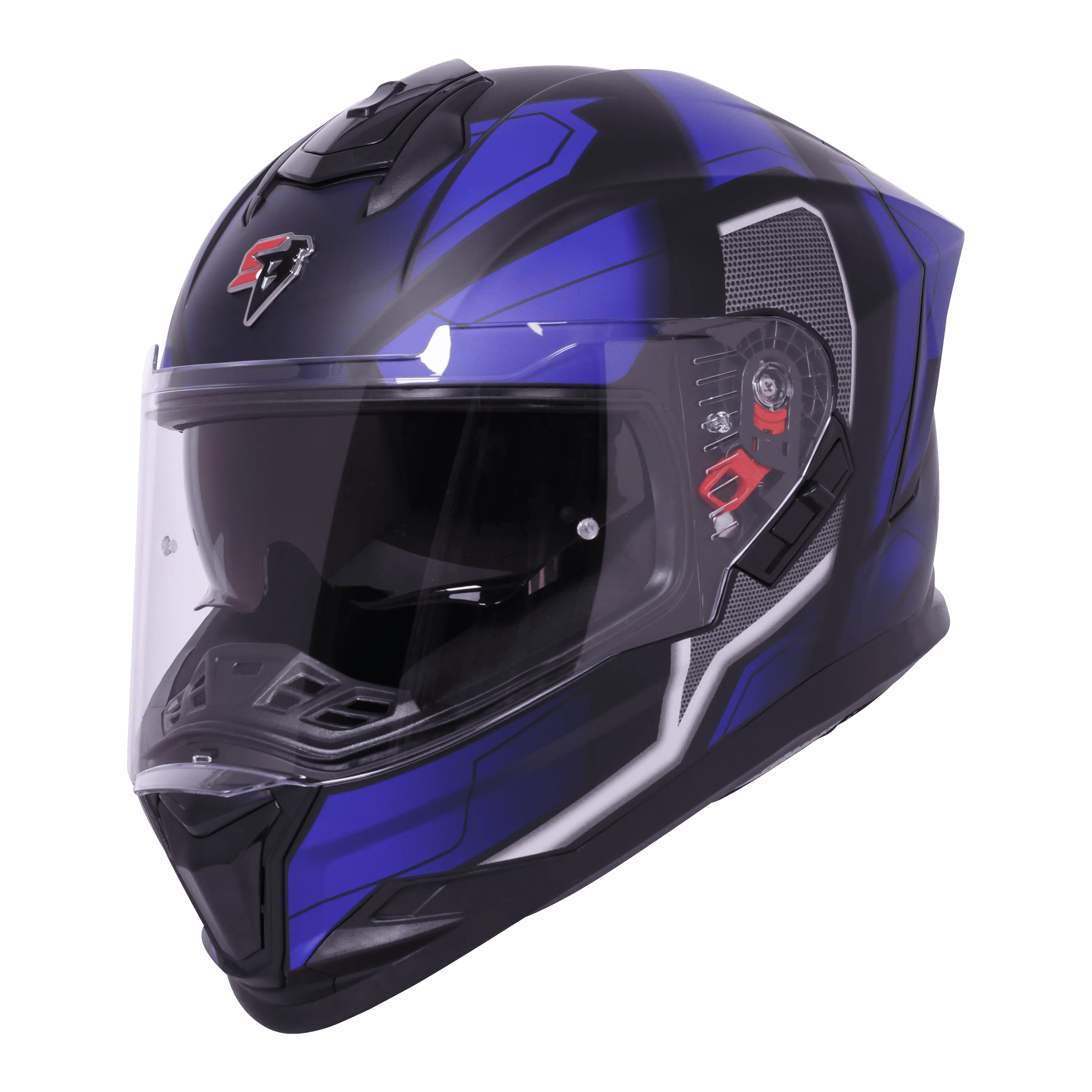 STEELBIRD Sbh 57 Iss Fighter F3 Glossy Black Blue Full Face Helmet