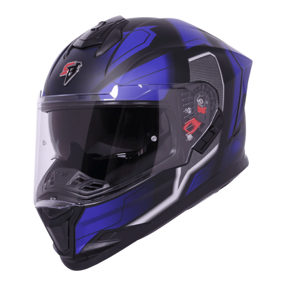 STEELBIRD Sbh 57 Iss Fighter F3 Glossy Black Blue Full Face Helmet