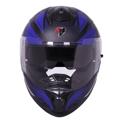 STEELBIRD Sbh 57 Iss Fighter F3 Glossy Black Blue Full Face Helmet