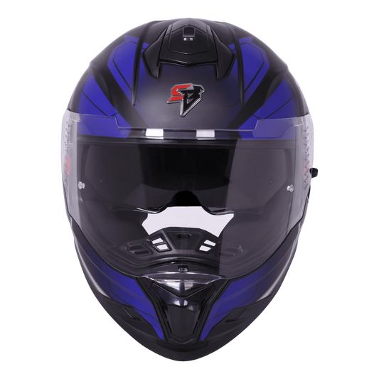 STEELBIRD Sbh 57 Iss Fighter F3 Glossy Black Blue Full Face Helmet