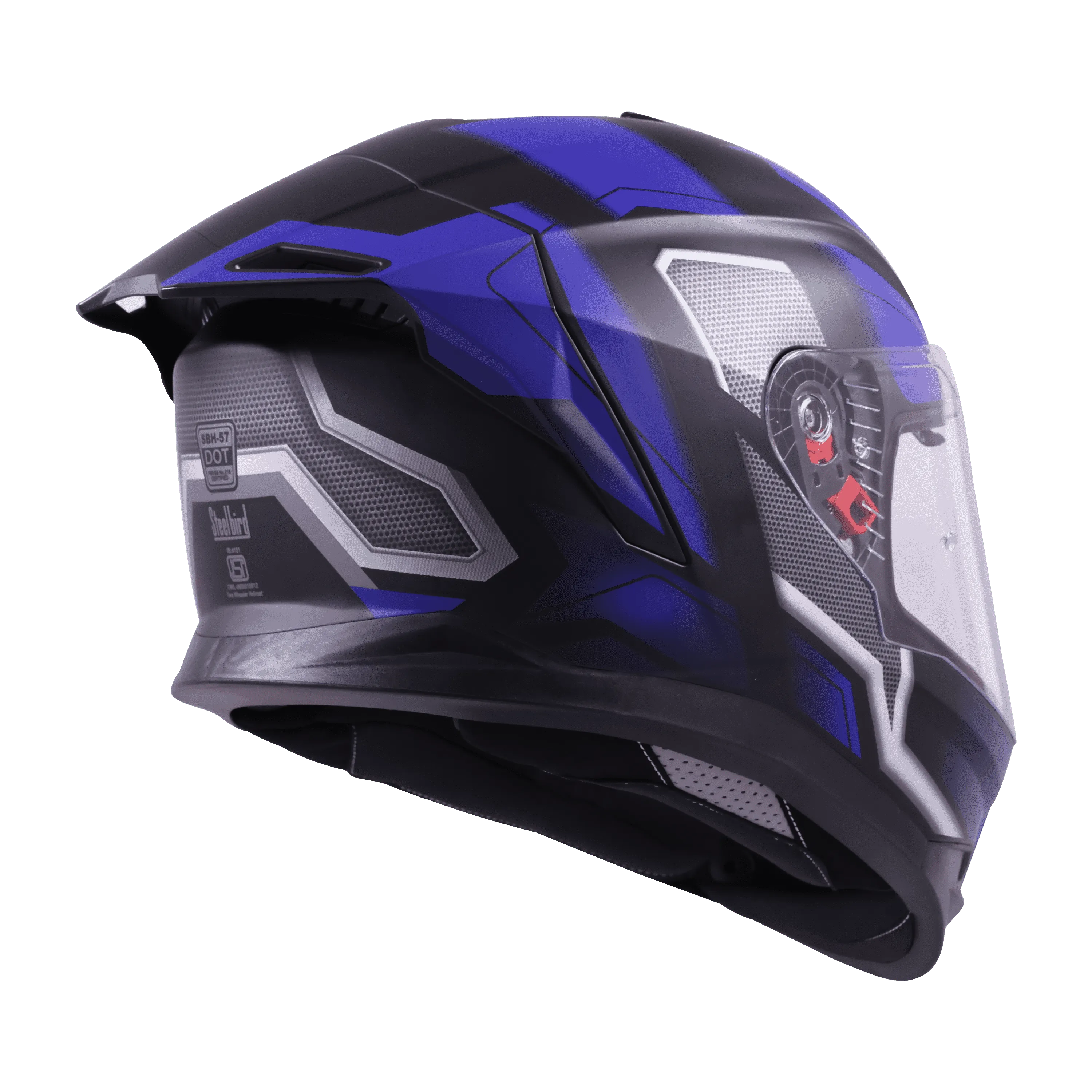 STEELBIRD Sbh 57 Iss Fighter F3 Glossy Black Blue Full Face Helmet