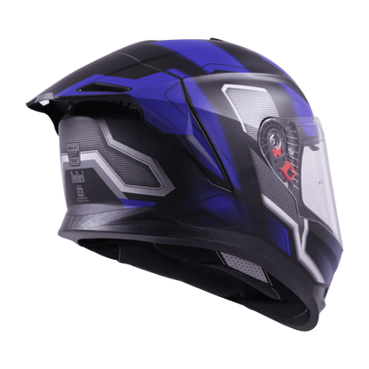 STEELBIRD Sbh 57 Iss Fighter F3 Glossy Black Blue Full Face Helmet