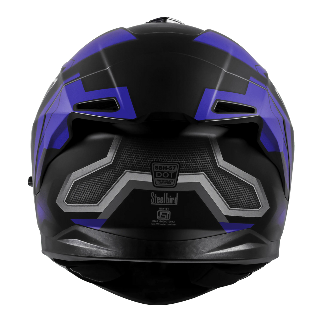 STEELBIRD Sbh 57 Iss Fighter F3 Glossy Black Blue Full Face Helmet