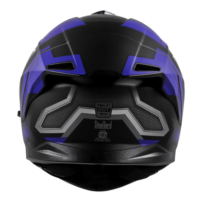 STEELBIRD Sbh 57 Iss Fighter F3 Glossy Black Blue Full Face Helmet