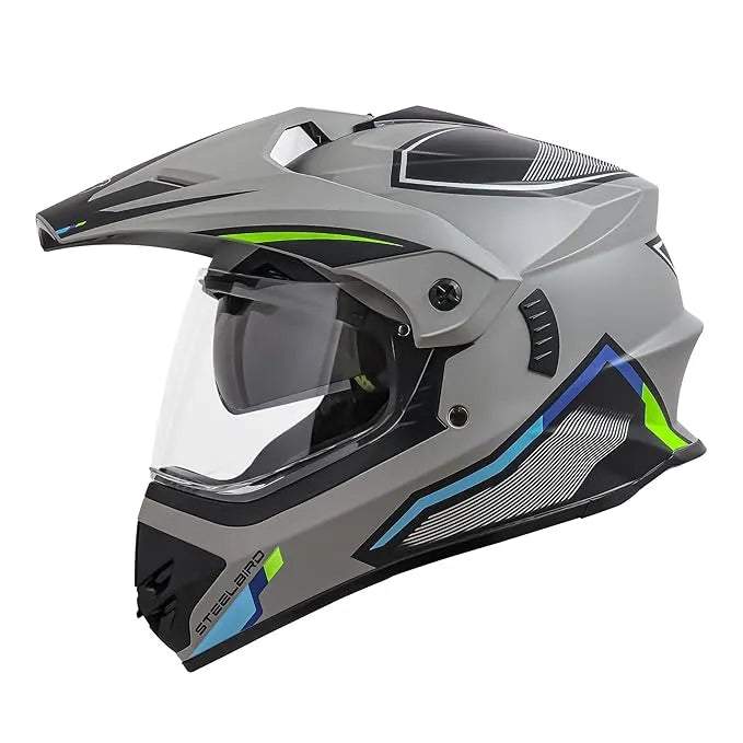 Sbh 13 Iss Racer Glossy Titanium Grey Green Off Road Helmet