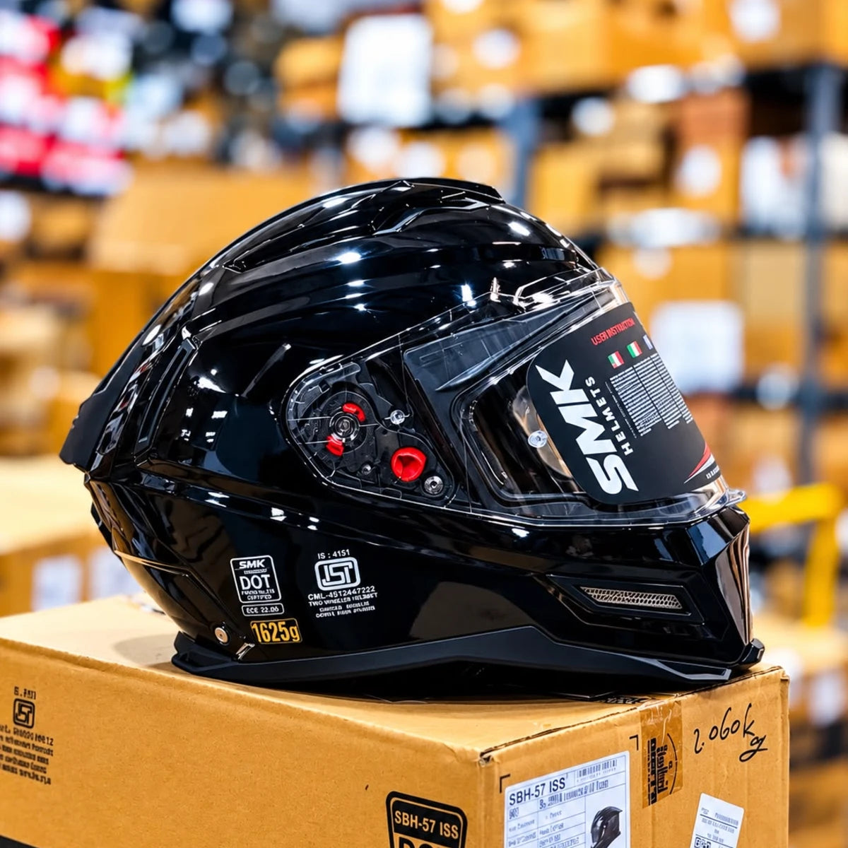 Smk Agnar Unicolor Solid Gloss Black Gl200 Full Face Helmet