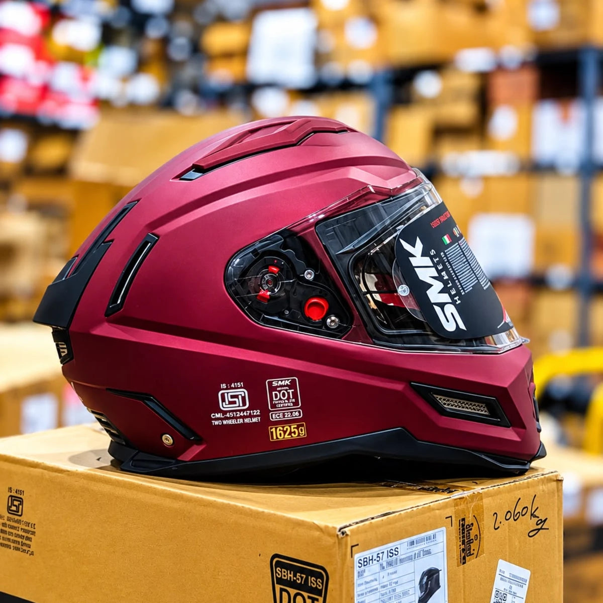 Smk Agnar Unicolour Matt Wine Red Ma300 Full Face Helmet