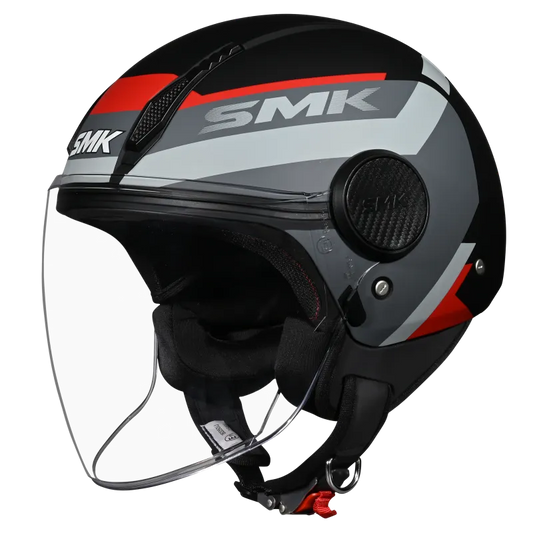 Smk Laminar Kentro GL263 Gray Black Red Half Face Helmet