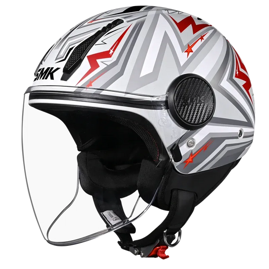 Smk Laminar Starz GL663 Gray Red Half Face Helmet