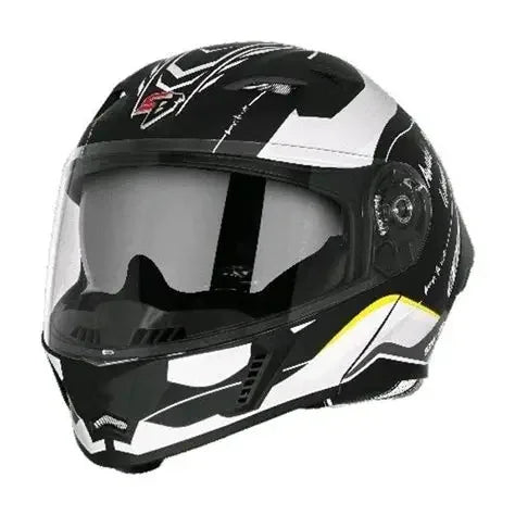 Steelbird Sba-20 Silver Born To Ride Black Grey Flip-Up Helmet