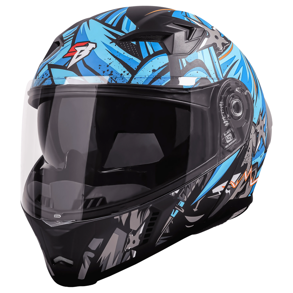 STEELBIRD Sba20 Dark Warrior Black Jazz Blue Full Face Helmet