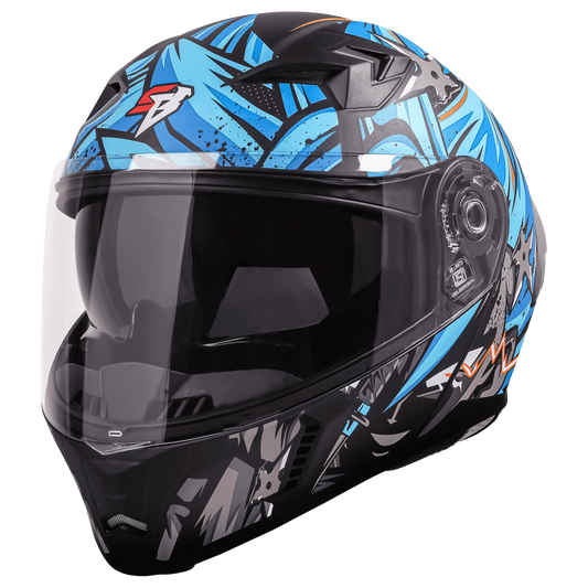 STEELBIRD Sba20 Dark Warrior Black Jazz Blue Full Face Helmet
