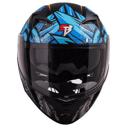 STEELBIRD Sba20 Dark Warrior Black Jazz Blue Full Face Helmet