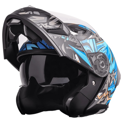 STEELBIRD Sba20 Dark Warrior Black Jazz Blue Full Face Helmet