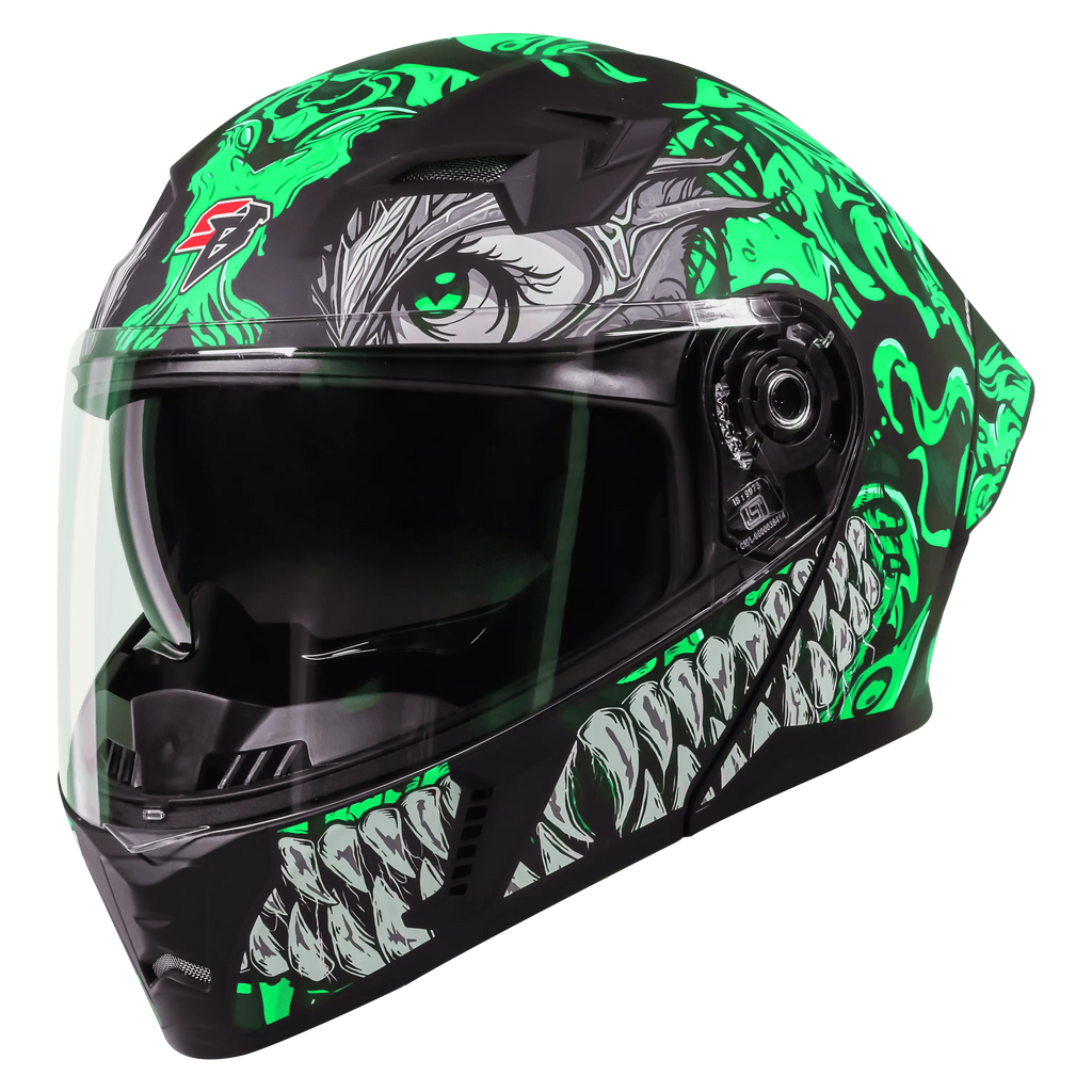 STEELBIRD Sba20 Draco Matt Black Green Flip Up Helmet