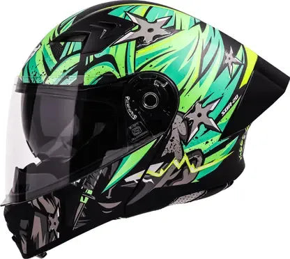 STEELBIRD Sba 20 Dark Warrior Black Green Flip Up Helmet
