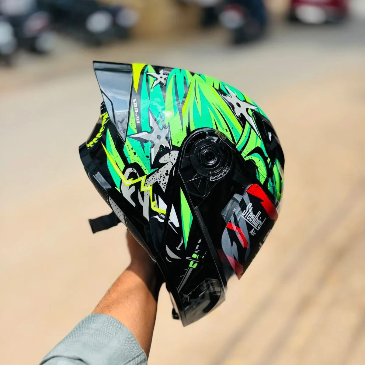 Steelbird Sba 20 Dark Warrior Black Green Flip Up Helmet