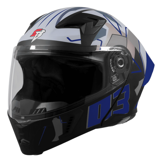 Steelbird Sba 20 Numerology 03 Black Blue Full Face Helmet