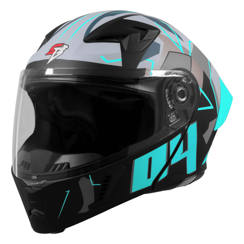Steelbird Sba 20 Numerology 04 Black Cyan Green Full Face Helmet